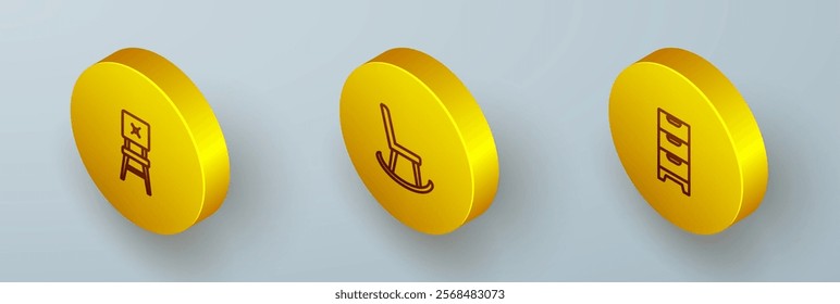 Set Isometric line Chair, Armchair and Chest of drawers icon. Vector