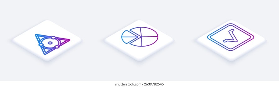Set Isometric line Chalkboard, Abacus and Open book. White square button. Vector