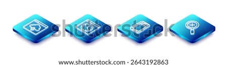 Set Isometric line Cloud download, Browser window, Mobile phone and Magnifying glass and delete icon. Vector