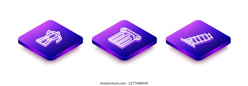 Set Isometric line Coffee maker moca pot, Ancient column and Leaning tower in Pisa icon. Vector