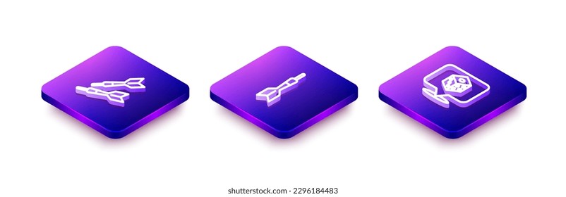Set Isometric line Dart arrow,  and Game dice icon. Vector