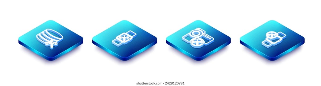 Set Isometric line Database server service, Smartwatch, Video camera and  icon. Vector