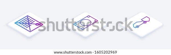 Set\
Isometric line Delete file document, Stacks paper money cash and\
Car with shield. White square button.\
Vector