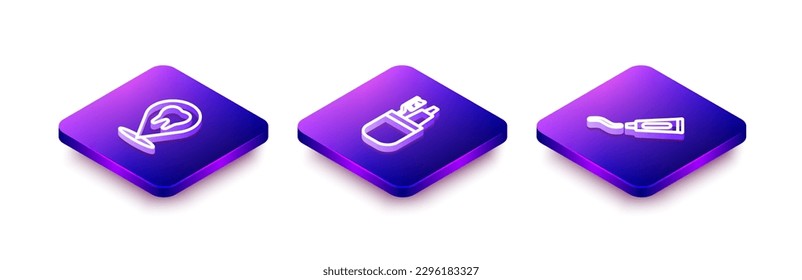 Set Isometric line Dental clinic location, Toothbrush and toothpaste and Tube of icon. Vector
