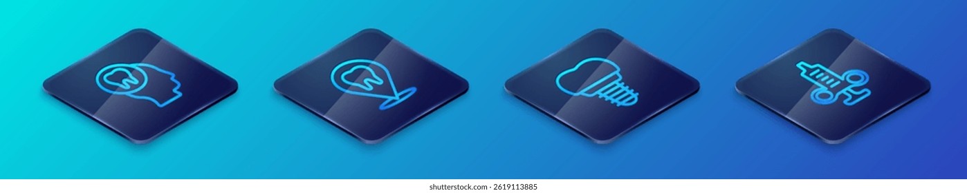 Set Isometric line Dental implant, Toothache, Syringe and clinic location icon. Vector
