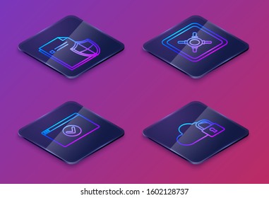 Set Isometric line Document protection concept , Secure your site with HTTPS, SSL, Safe  and Cloud computing lock . Blue square button. Vector