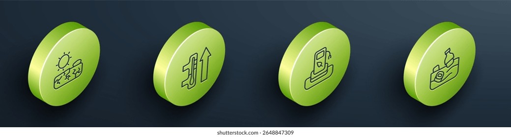 Set Isometric line Drought, Global warming, Petrol or gas station and Problem pollution of the ocean icon. Vector