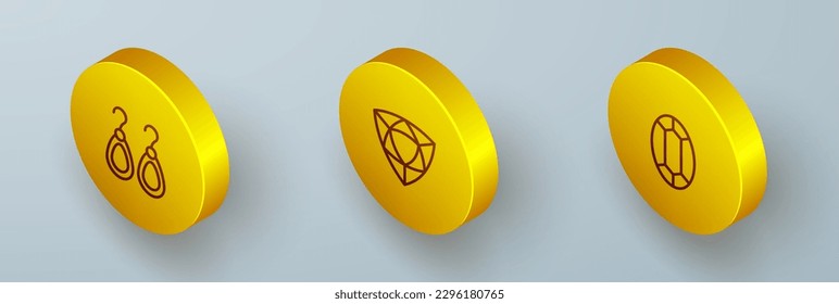 Indique la línea isométrica Earrings, Diamond and Gem stone icon. Vector