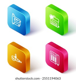 Grapadora eléctrica de la construcción, compresor de aire, amoladora del ángulo y icono del teléfono. Vector