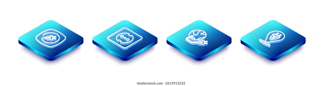 Set Isometric line Electric plug, Electrical outlet, Global energy power planet and  icon. Vector