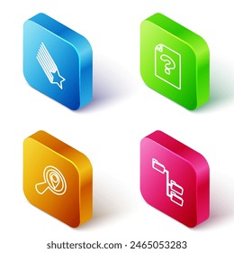 Set Isometric line Falling star, Unknown document, Search location and Folder tree icon. Vector