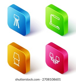 Conjunto de línea isométrica Lámpara de pie, mesa y icono de apliques de pared. Vector