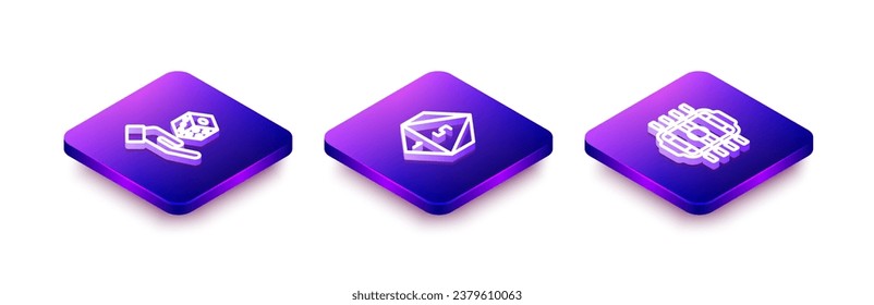 Set Isometric line Game dice,  and Table football icon. Vector