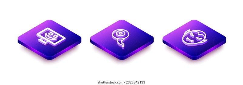 Set Isometric line Happy Halloween holiday, Eye and Vampire icon. Vector
