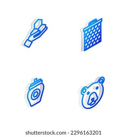 Establece la línea isométrica Honeycomb, y la mano, Jar de miel y el icono de la cabeza del oso. Vector