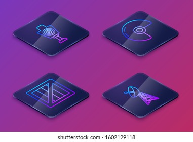 Set Isometric line Human target sport for shooting , Military ammunition box, Military helmet  and Radar . Blue square button. Vector