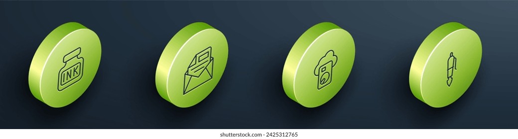 Establecer la línea isométrica Inkwell, correo y correo electrónico, base de datos de la nube y fuente plumilla icono. Vector