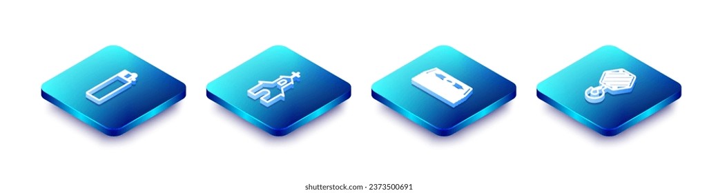 Set Isometric line Lighter, Church building, Stacks paper money cash and Industrial hook icon. Vector