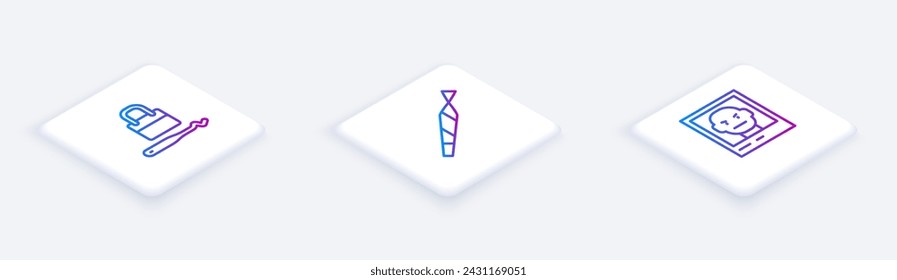 Set Isometric line Lock picks for lock picking, Marijuana joint and Wanted poster. White square button. Vector