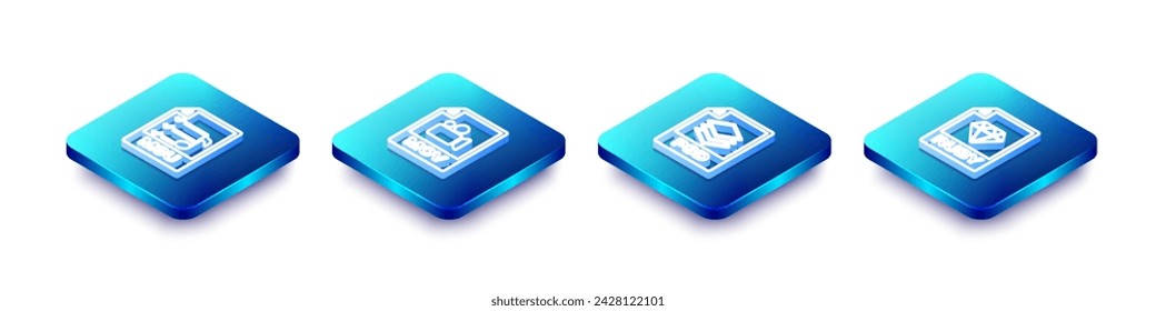 Set Isometric line M3U file document, MOV, PSD and RUBY icon. Vector