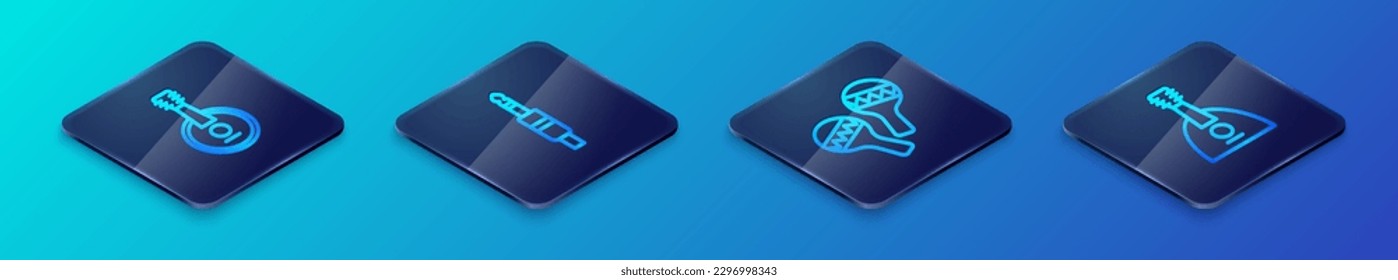Set Isometric line Maracas, Banjo, Balalaika and Audio jack icon. Vector