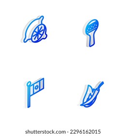 Set Isometric line Maracas, Lime, Mexico flag and Hot chili pepper pod icon. Vector
