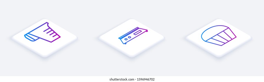 Set Isometric line Measuring cup, Electronic scales  and Muffin . White square button. Vector