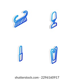 Ajuste la línea isométrica Cortadora de fresado para manicura, gráter de pincel de pedicura, archivo Nail e icono. Vector