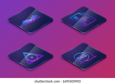 Establecer la línea isométrica Interfaz calculadora móvil, tablero de anuncios, cono de figuras infinitas y geométricas. Botón cuadrado azul. Vector