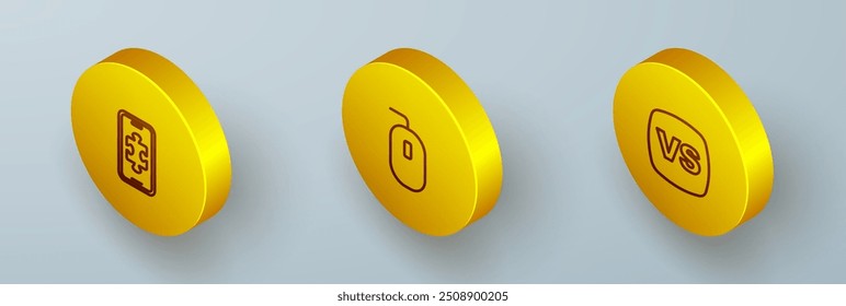 Definir linha isométrica Jogos móveis, Mouse do computador e VS Versus ícone de batalha. Vetor