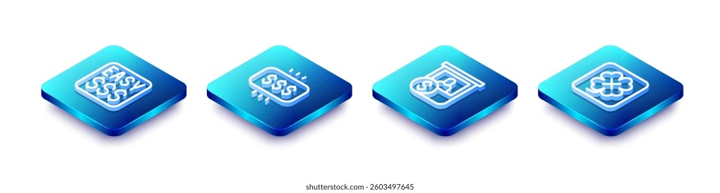 Set Isometric line Money prize in casino, Casino chips exchange and slot machine icon. Vector