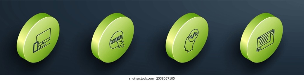 Set Isometric line Monitor and mobile, Web graphic design, Front end development and UI UX icon. Vector