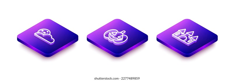 Set Isometric line Moon and stars, Pumpkin and Castle icon. Vector