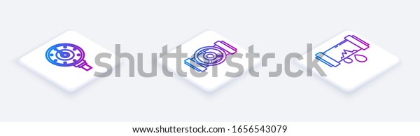 Set Isometric line Motor gas gauge, Industry
metallic pipes and valve and Broken metal pipe with leaking water.
White square button.
Vector