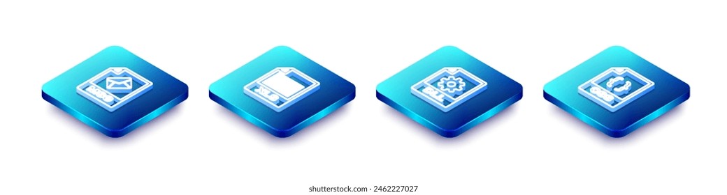 Set Isometric line MSG file document, XLS, DLL and CSS icon. Vector