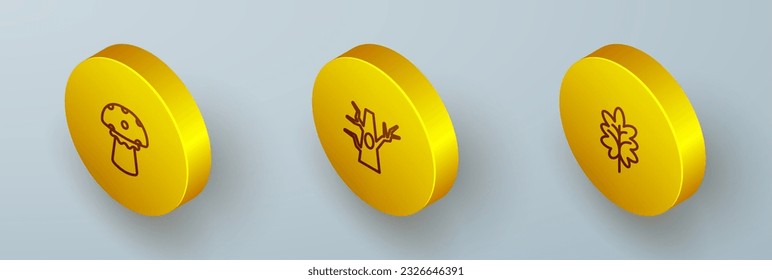 Set Isometric line Mushroom, Bare tree and Leaf icon. Vector