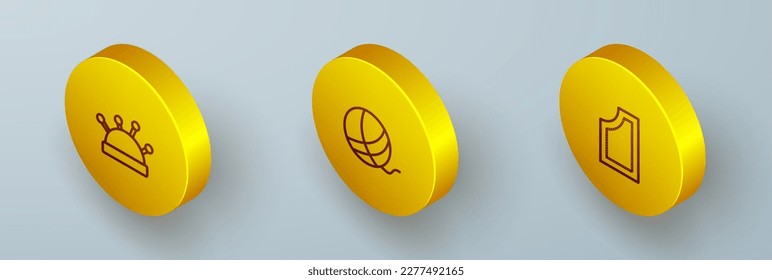Set Isometric line Needle bed and needles, Yarn ball and Sewing pattern icon. Vector