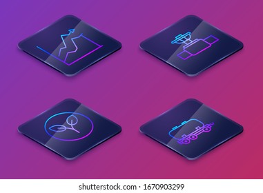 Set Isometric Line Oil Price Increase, Bio Fuel, Industry Pipe And Valve And Oil Railway Cistern. Blue Square Button. Vector