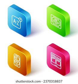 Legen Sie eine Symbolzeile für Online-Übersetzer, Zertifikatsvorlage und Icon fest. Vektorgrafik