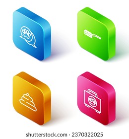 Set Isometric Line PW Druck, Haar Bürste für Hund und Katze, Shit und Pet Erste-Hilfe-Kit Symbol. Vektorgrafik