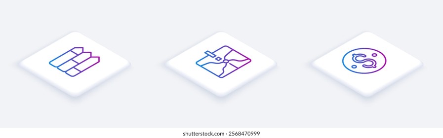 Set Isometric line Pie chart infographic, Intersection point and Dollar symbol. White square button. Vector