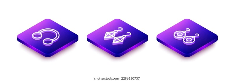 Set Isometric line Piercing, Earrings and  icon. Vector