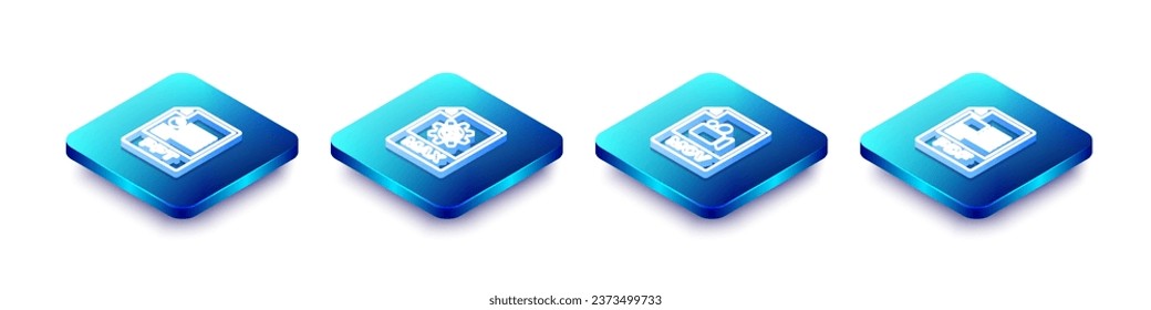 Establezca el documento de archivo PPT de línea isométrica, el icono MAX, MOV y PDF. Vector