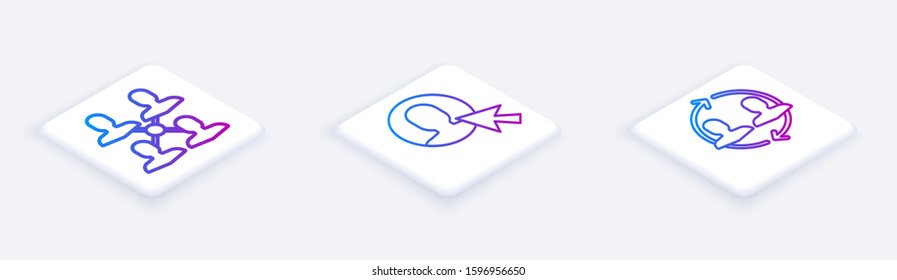 Set Isometric line Project team base, User of man in business suit and Human resources. White square button. Vector