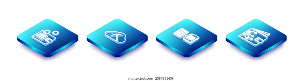 Set Isometric line Proof of stake, Cryptocurrency cloud mining, Smart contract and wallet icon. Vector