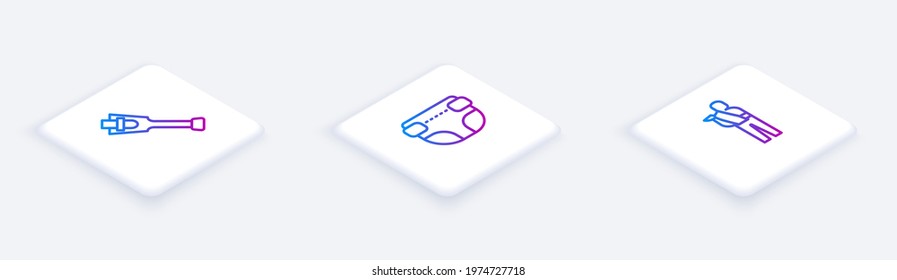 Set Isometric line Prosthesis leg, Adult diaper and Human broken arm. White square button. Vector