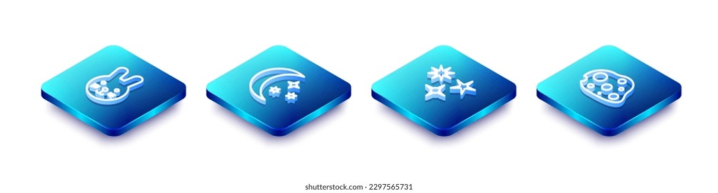 Set Isometric line Rabbit zodiac, Moon and stars, Falling and Asteroid icon. Vector