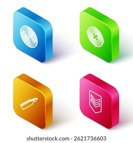 Set Isometric line Radar with targets, Target sport, Bullet and Chevron icon. Vector