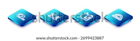 Set Isometric line Roulette construction, Gas filling station, Audio book and Protractor grid icon. Vector