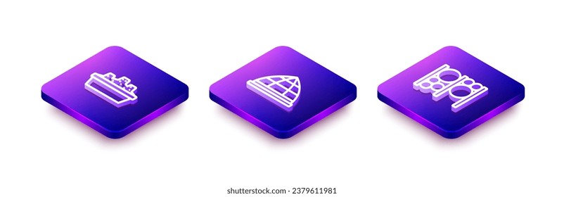 Establezca la línea isométrica Sandbox con arena, equipo de escalada de Playground e icono. Vector